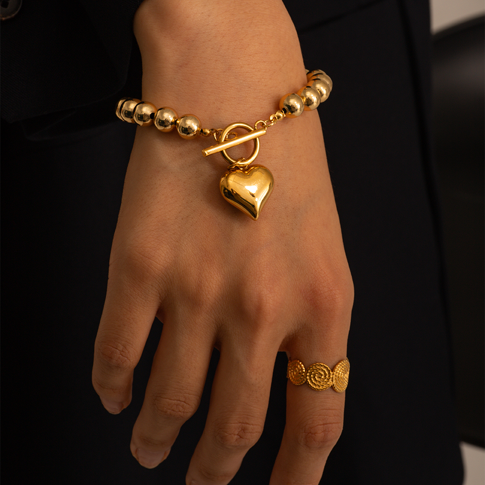 Einfacher Stil Klassischer Stil Herzform Rostfreier Stahl Überzug 18 Karat Vergoldet Armbänder Halskette display picture 6