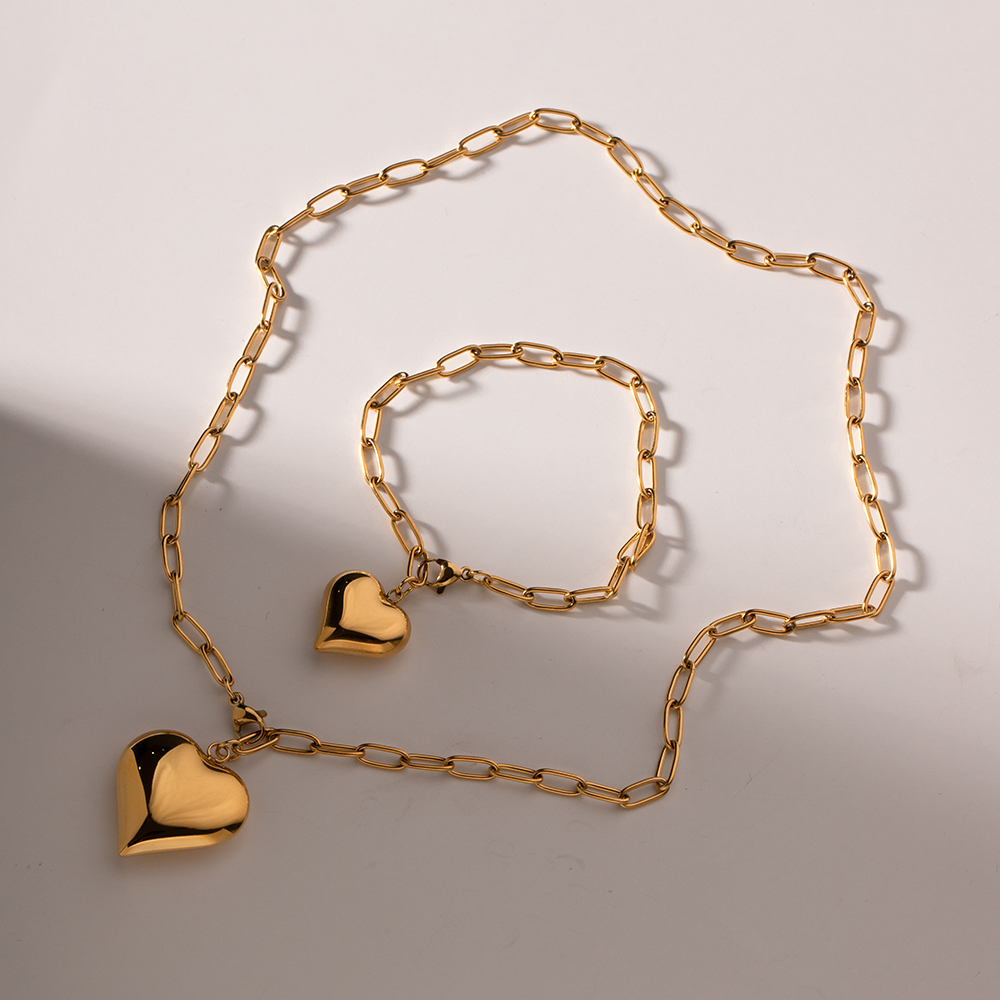 Simple Style Heart Shape Stainless Steel Plating 18k Gold Plated Jewelry Set display picture 2