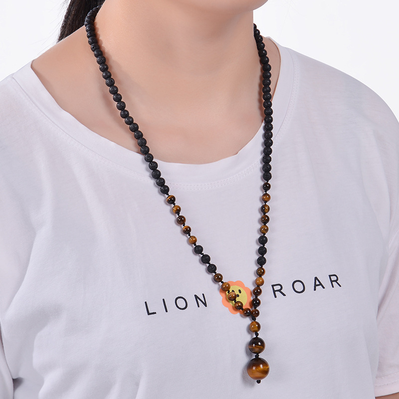Casual Solid Color Malachite Tiger Eye Obsidian Beaded Long Necklace display picture 9