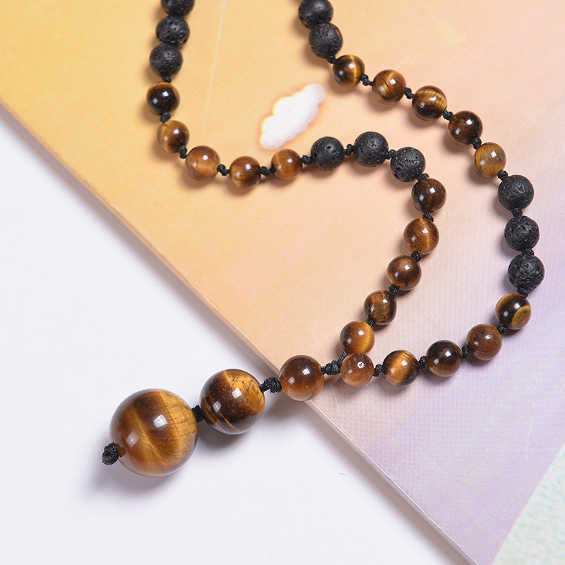 Casual Solid Color Malachite Tiger Eye Obsidian Beaded Long Necklace display picture 12