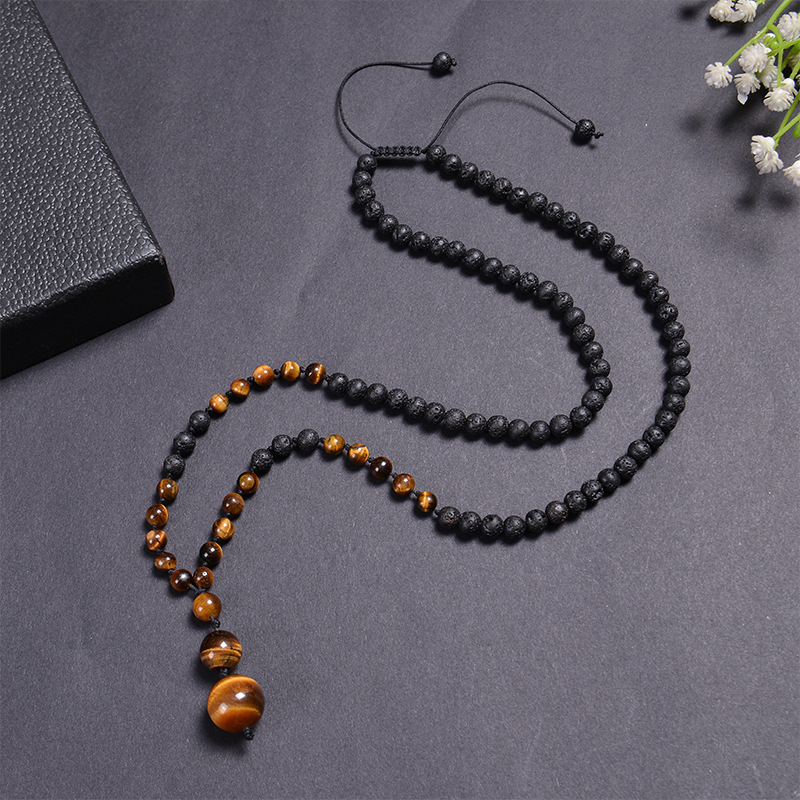 Casual Solid Color Malachite Tiger Eye Obsidian Beaded Long Necklace display picture 13