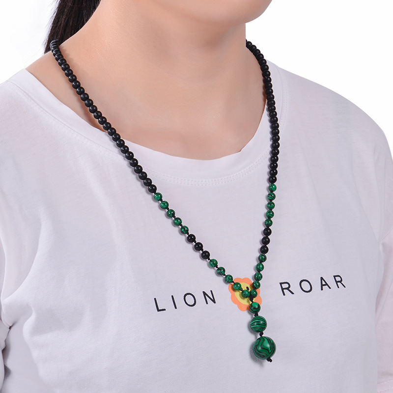 Casual Solid Color Malachite Tiger Eye Obsidian Beaded Long Necklace display picture 10