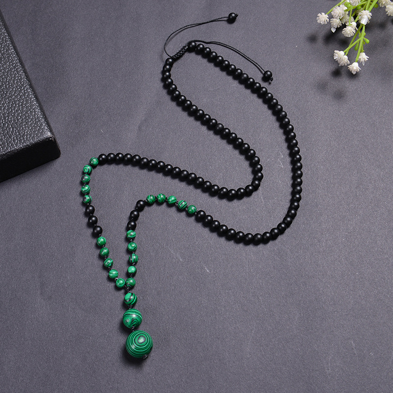 Casual Solid Color Malachite Tiger Eye Obsidian Beaded Long Necklace display picture 5