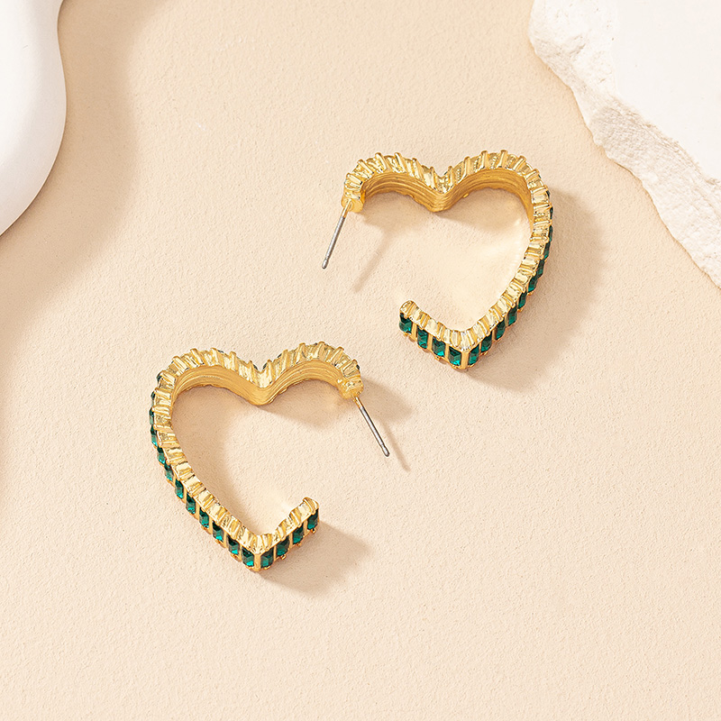 1 Pair Simple Style Heart Shape Plating Inlay Alloy Glass Gold Plated Ear Studs display picture 3