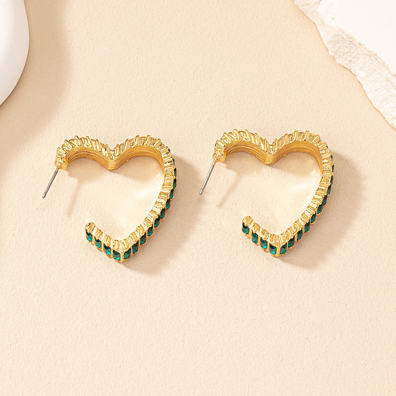 1 Pair Simple Style Heart Shape Plating Inlay Alloy Glass Gold Plated Ear Studs display picture 2