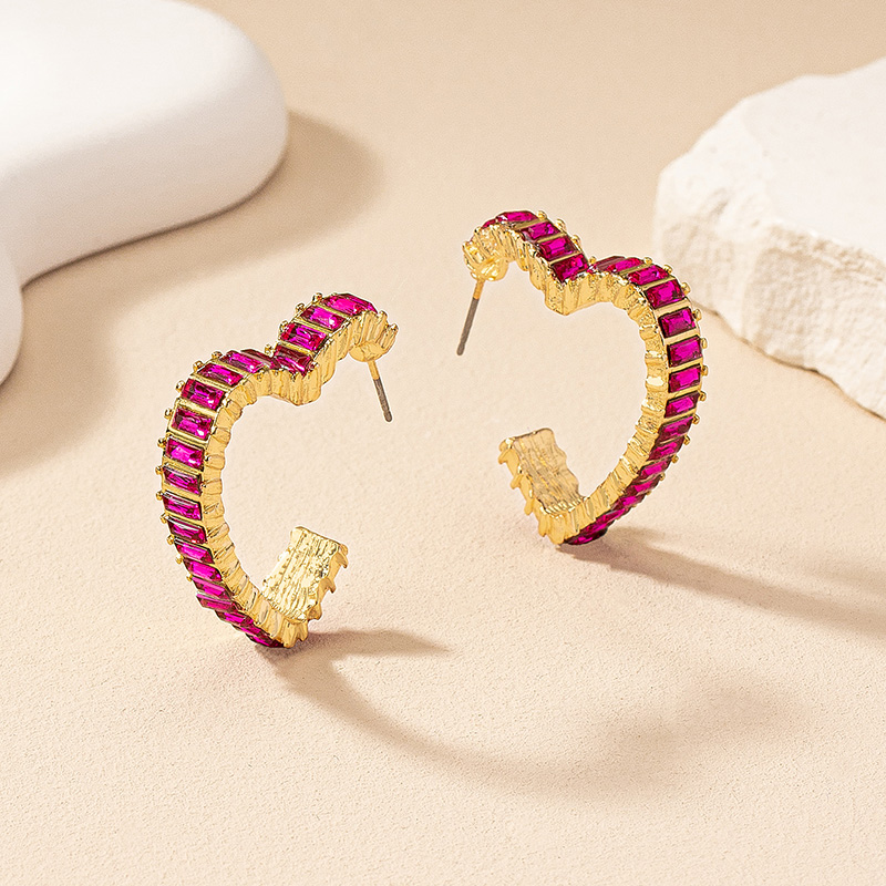 1 Pair Simple Style Heart Shape Plating Inlay Alloy Glass Gold Plated Ear Studs display picture 8
