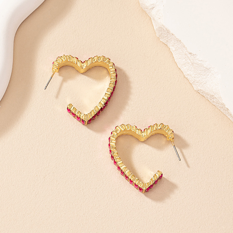 1 Pair Simple Style Heart Shape Plating Inlay Alloy Glass Gold Plated Ear Studs display picture 1