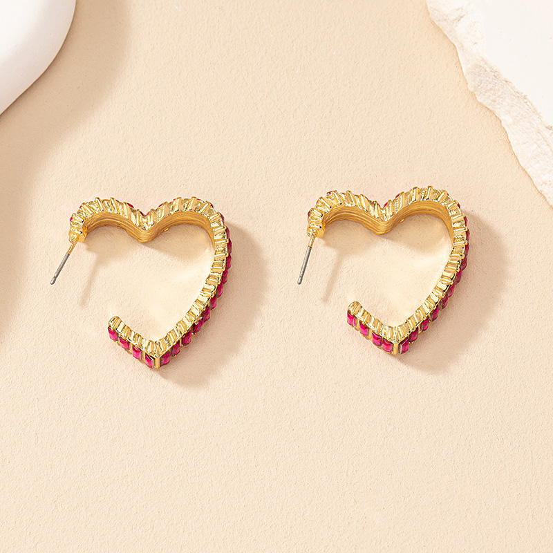 1 Pair Simple Style Heart Shape Plating Inlay Alloy Glass Gold Plated Ear Studs display picture 9