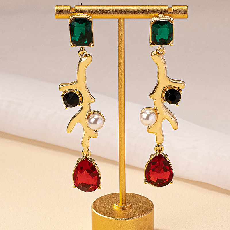 1 Pair Classical Retro Square Plating Inlay Alloy Gem Gold Plated Drop Earrings display picture 5