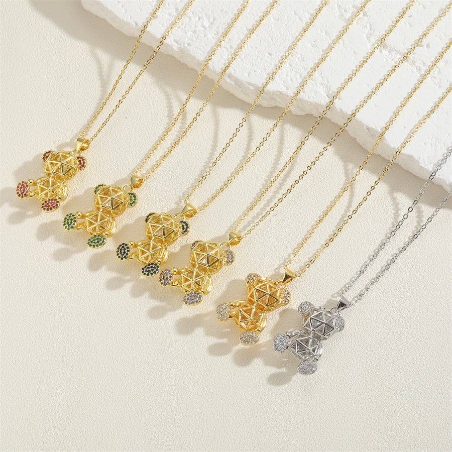 Cute Commute Little Bear Copper Plating Inlay Zircon 14k Gold Plated White Gold Plated Pendant Necklace display picture 10