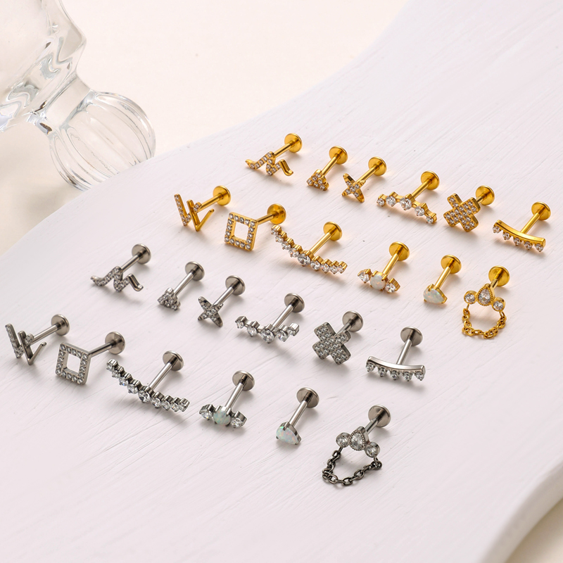 1 Piece Ear Cartilage Rings & Studs IG Style Cool Style Geometric Water Droplets Pure Titanium Plating Inlay Zircon display picture 3