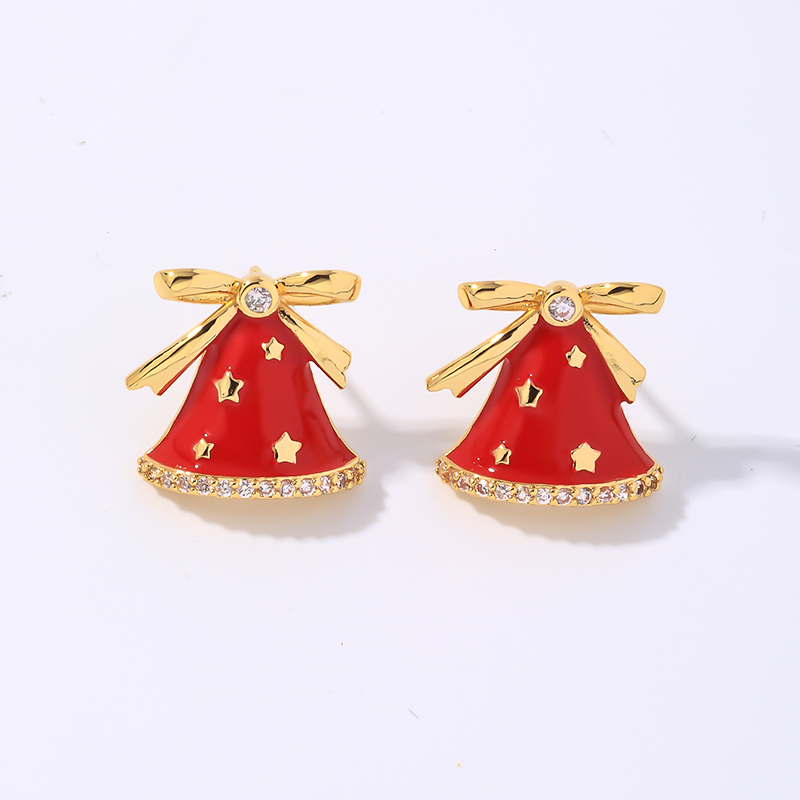 1 Pair Christmas Vintage Style Simple Style Bell Enamel Plating Inlay Copper Zircon Ear Studs display picture 2
