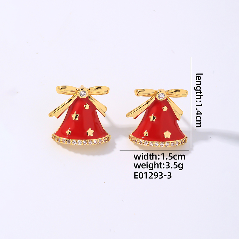 1 Pair Christmas Vintage Style Simple Style Bell Enamel Plating Inlay Copper Zircon Ear Studs display picture 1