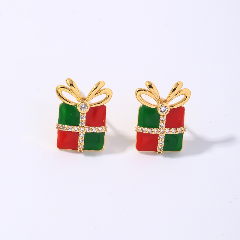 1 Pair Vintage Style Cartoon Enamel Plating Inlay Copper Zircon Gold Plated Ear Studs display picture 2