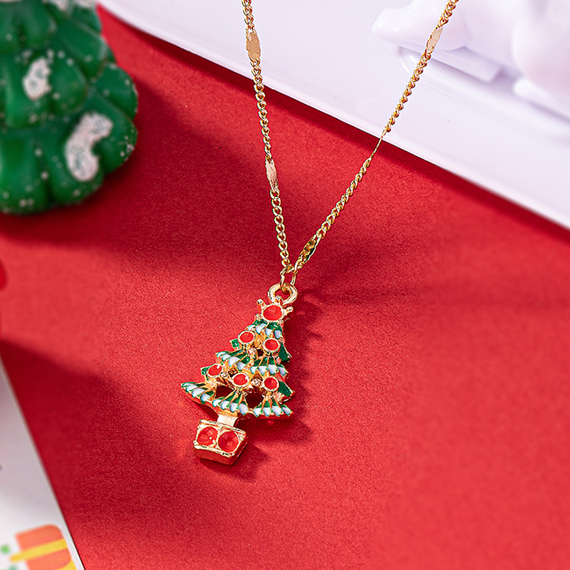 Cute Christmas Tree Santa Claus Snowflake Alloy Ferroalloy Enamel Plating Inlay Glass 14k Gold Plated Christmas Women's Pendant Necklace display picture 5