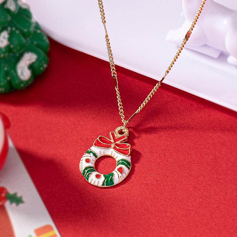 Cute Christmas Tree Santa Claus Snowflake Alloy Ferroalloy Enamel Plating Inlay Glass 14k Gold Plated Christmas Women's Pendant Necklace display picture 14
