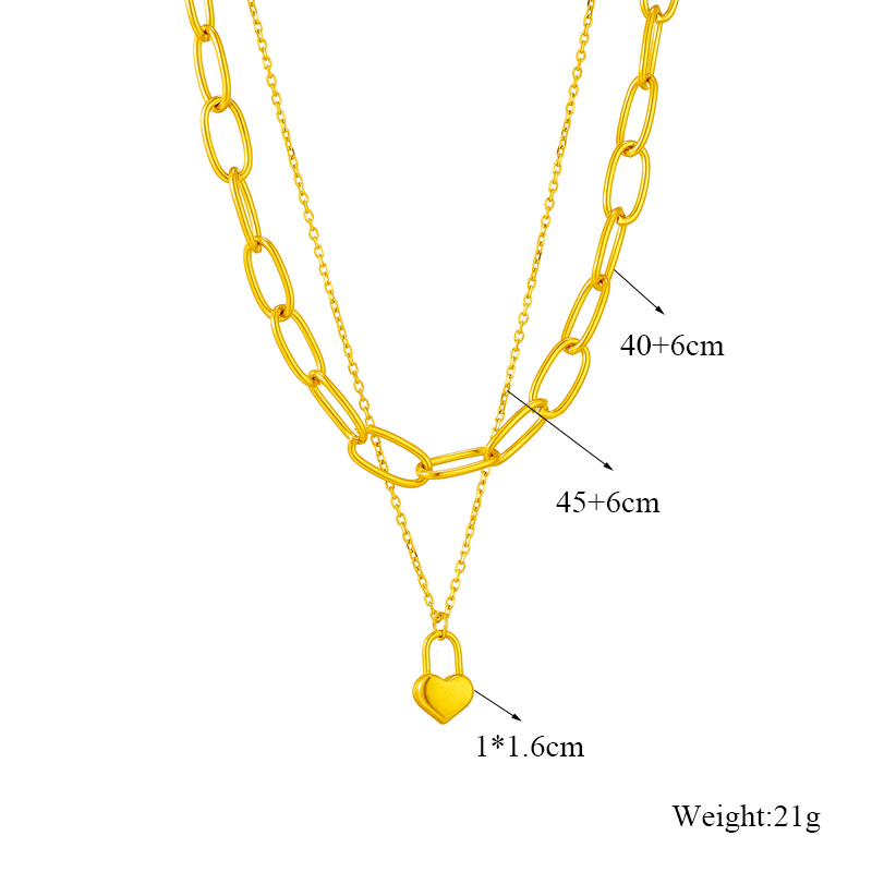 304 Stainless Steel 18K Gold Plated Retro Korean Style Layered Plating Heart Shape Double Layer Necklaces display picture 2