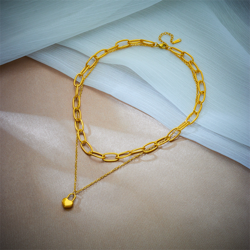 Edelstahl 304 18 Karat Vergoldet Retro Koreanische Art Geschichtet Überzug Herzform Doppellagige Halsketten display picture 3