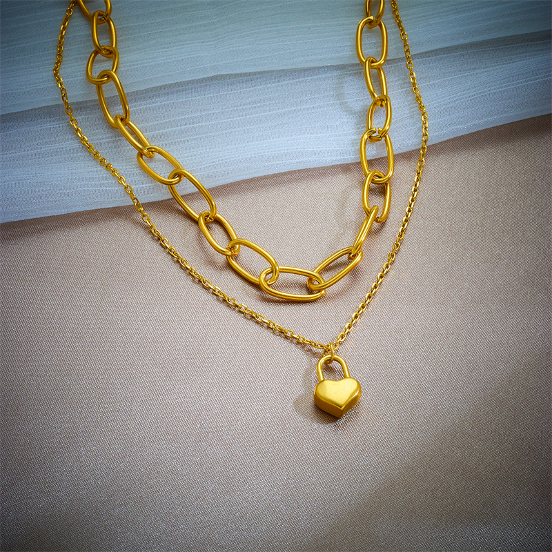 Edelstahl 304 18 Karat Vergoldet Retro Koreanische Art Geschichtet Überzug Herzform Doppellagige Halsketten display picture 5