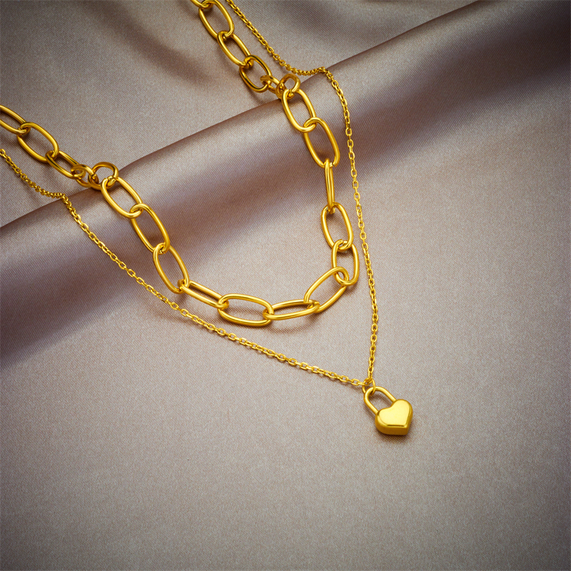 Edelstahl 304 18 Karat Vergoldet Retro Koreanische Art Geschichtet Überzug Herzform Doppellagige Halsketten display picture 6
