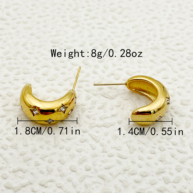 1 Pair Vacation Beach Simple Style Star Moon Plating Inlay 304 Stainless Steel Zircon 14K Gold Plated Ear Studs display picture 4