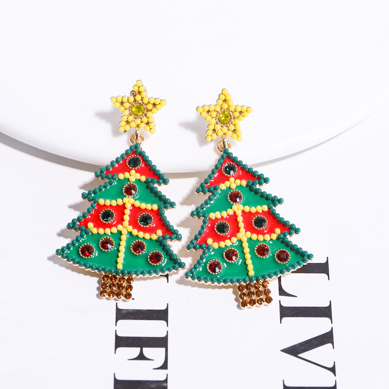 1 Paar Einfacher Stil Weihnachtsbaum Inlay Legierung Juwel Vergoldet Ohrstecker display picture 2