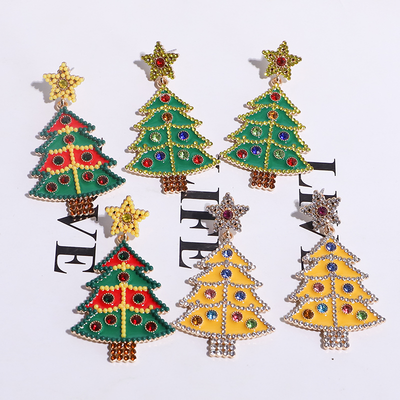 1 Paar Einfacher Stil Weihnachtsbaum Inlay Legierung Juwel Vergoldet Ohrstecker display picture 4