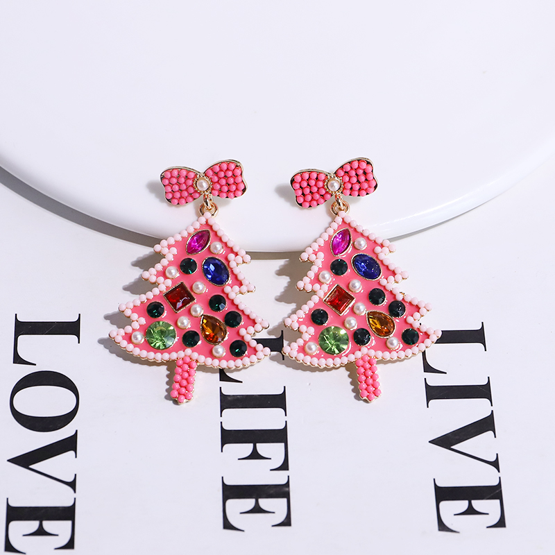 1 Pair Classic Style Christmas Tree Bow Knot Plating Inlay Alloy Gem Gold Plated Ear Studs display picture 4