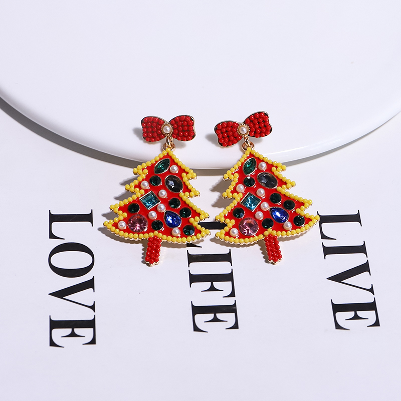 1 Pair Classic Style Christmas Tree Bow Knot Plating Inlay Alloy Gem Gold Plated Ear Studs display picture 6