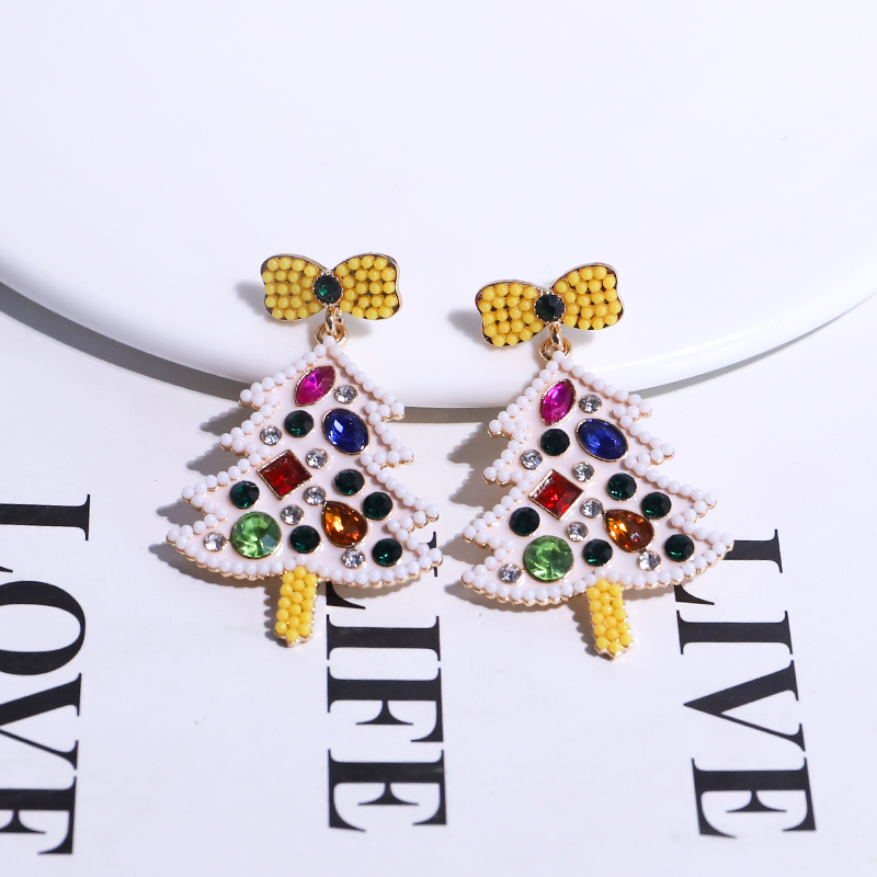 1 Pair Classic Style Christmas Tree Bow Knot Plating Inlay Alloy Gem Gold Plated Ear Studs display picture 5