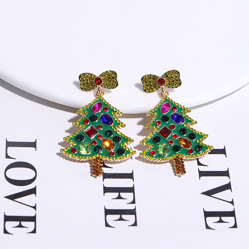 1 Pair Classic Style Christmas Tree Bow Knot Plating Inlay Alloy Gem Gold Plated Ear Studs display picture 3