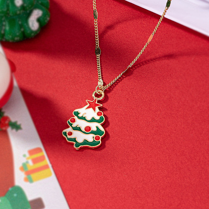 Cute Christmas Tree Santa Claus Snowflake Alloy Ferroalloy Enamel Plating Inlay Glass 14k Gold Plated Christmas Women's Pendant Necklace display picture 11