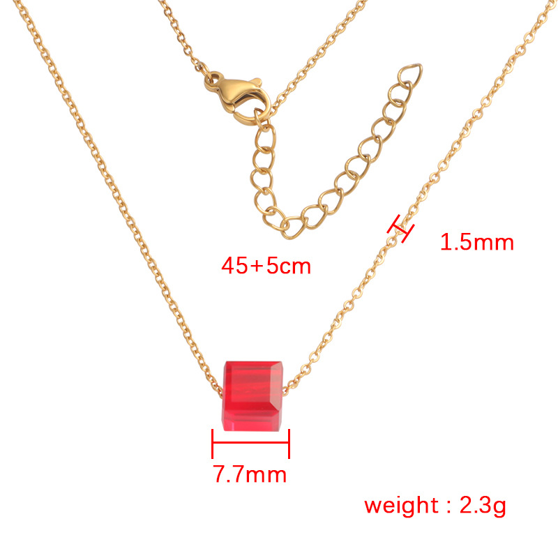 Titanium Steel 18K Gold Plated Simple Style Plating Square Glass Bead Pendant Necklace display picture 1