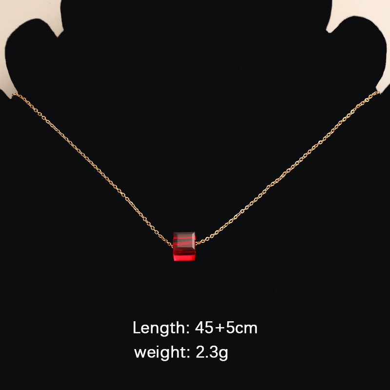 Titanium Steel 18K Gold Plated Simple Style Plating Square Glass Bead Pendant Necklace display picture 9
