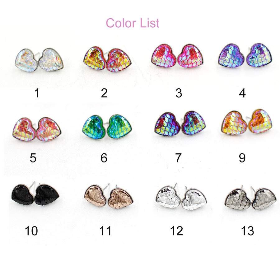 1 Pair Sweet Heart Shape Fish Scales Metal Stainless Steel Resin None Ear Studs display picture 1