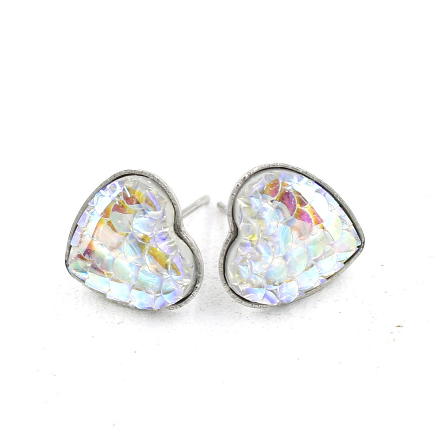 1 Pair Sweet Heart Shape Fish Scales Metal Stainless Steel Resin None Ear Studs display picture 5