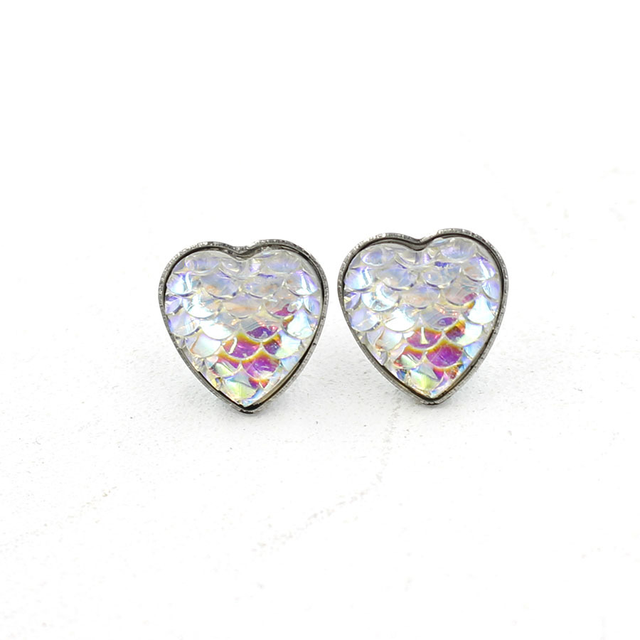 1 Pair Sweet Heart Shape Fish Scales Metal Stainless Steel Resin None Ear Studs display picture 6