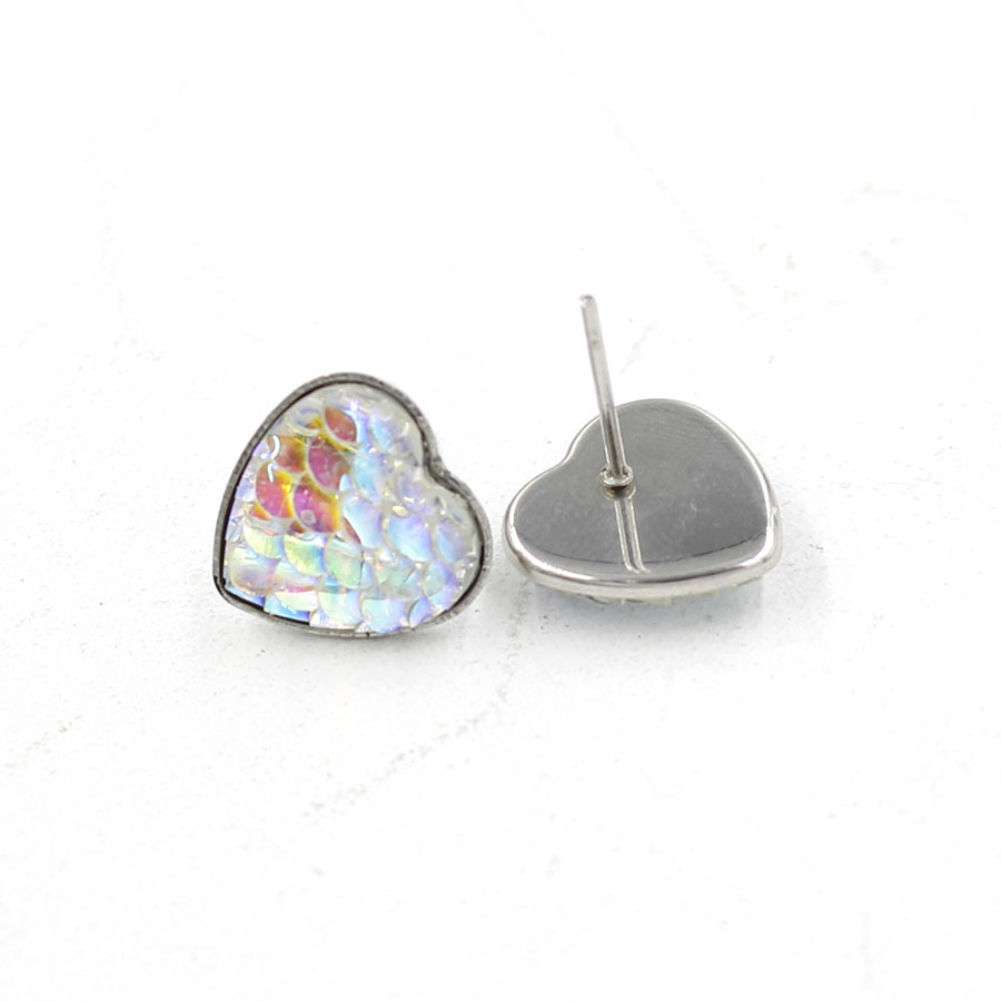 1 Pair Sweet Heart Shape Fish Scales Metal Stainless Steel Resin None Ear Studs display picture 7