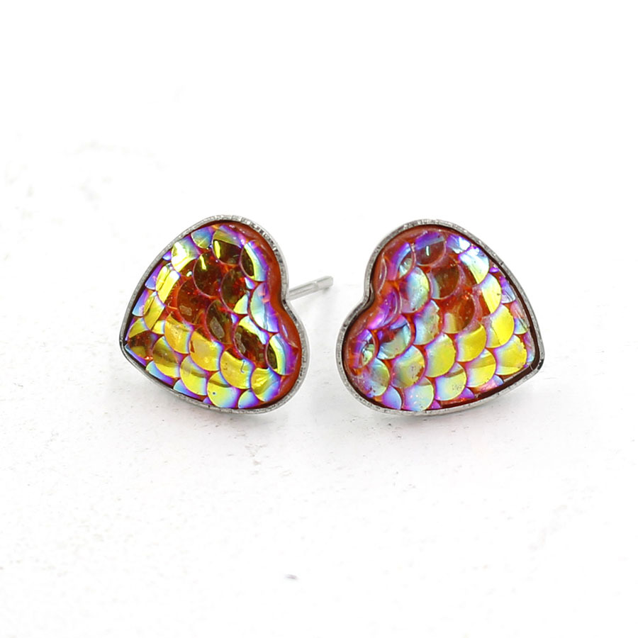 1 Pair Sweet Heart Shape Fish Scales Metal Stainless Steel Resin None Ear Studs display picture 8
