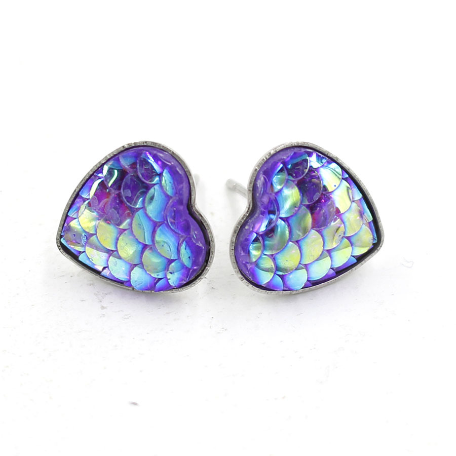 1 Pair Sweet Heart Shape Fish Scales Metal Stainless Steel Resin None Ear Studs display picture 10