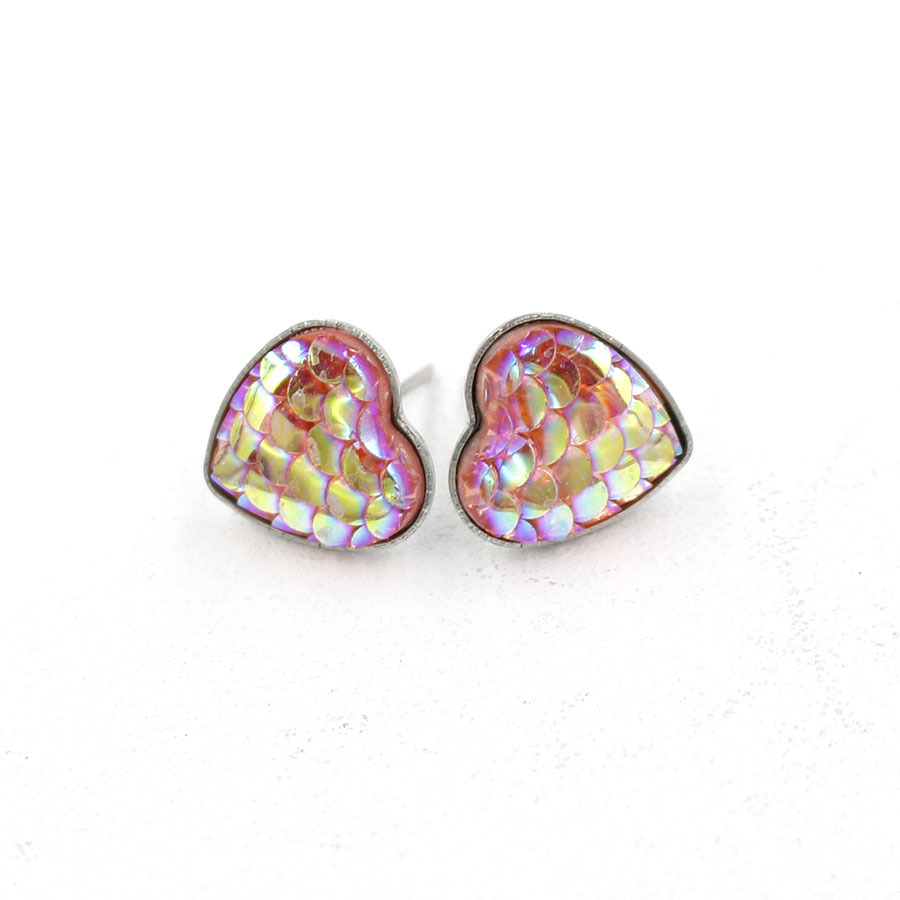 1 Pair Sweet Heart Shape Fish Scales Metal Stainless Steel Resin None Ear Studs display picture 11