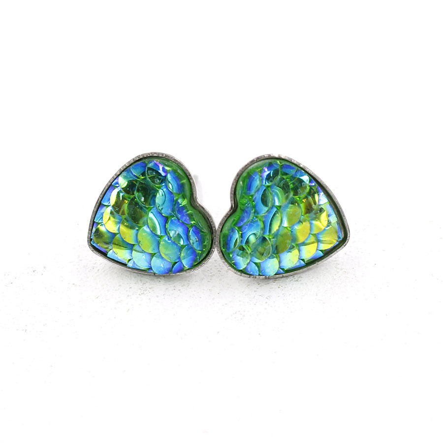 1 Pair Sweet Heart Shape Fish Scales Metal Stainless Steel Resin None Ear Studs display picture 12