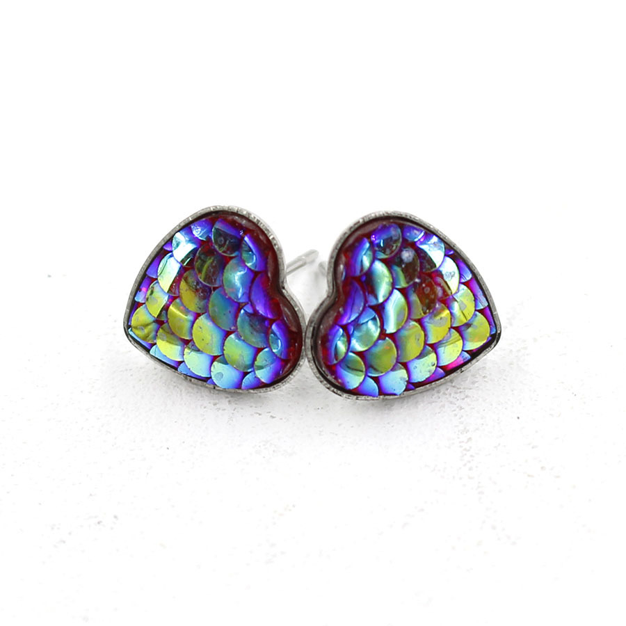 1 Pair Sweet Heart Shape Fish Scales Metal Stainless Steel Resin None Ear Studs display picture 13