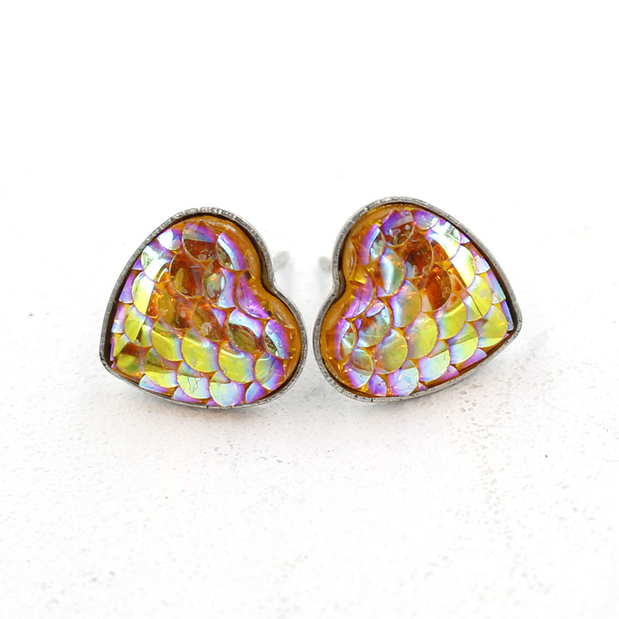 1 Pair Sweet Heart Shape Fish Scales Metal Stainless Steel Resin None Ear Studs display picture 14