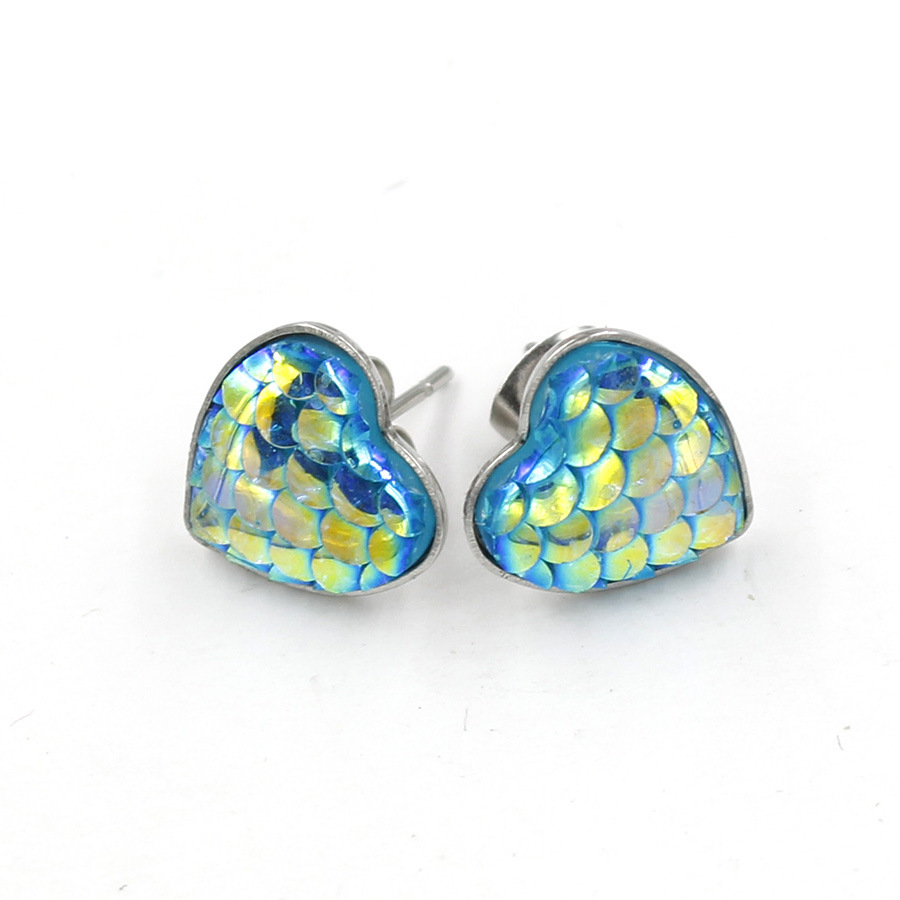 1 Pair Sweet Heart Shape Fish Scales Metal Stainless Steel Resin None Ear Studs display picture 19