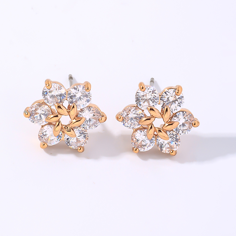 1 Pair Casual Simple Style Shiny Flower Plating Inlay Copper Zircon Ear Studs display picture 2