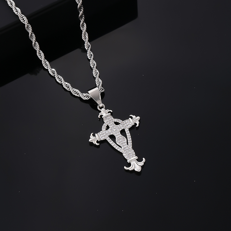 Hip-hop Vintage Style Simple Style Cross Copper Plating Inlay Zircon Gold Plated Silver Plated Men's Pendant Necklace display picture 3