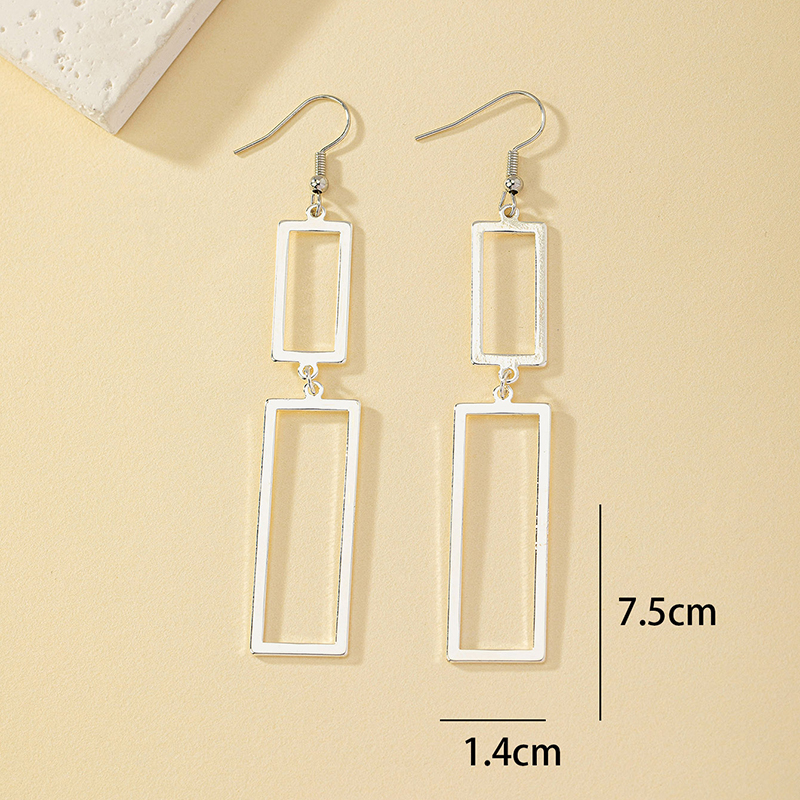 1 Pair Simple Style Streetwear Rectangle Plating Hollow Out Alloy Silver Plated Drop Earrings display picture 5