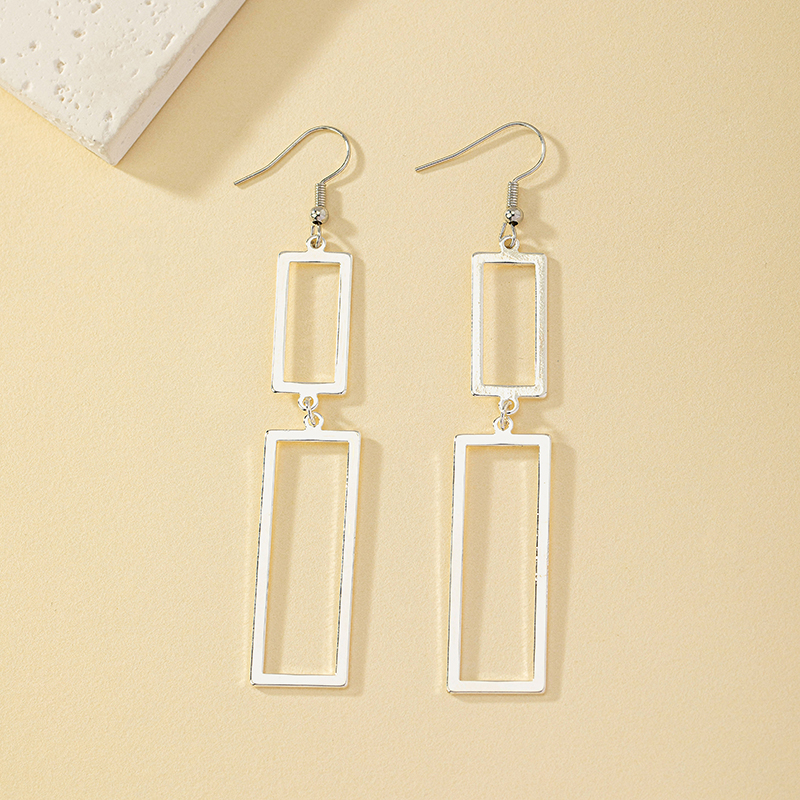 1 Pair Simple Style Streetwear Rectangle Plating Hollow Out Alloy Silver Plated Drop Earrings display picture 4
