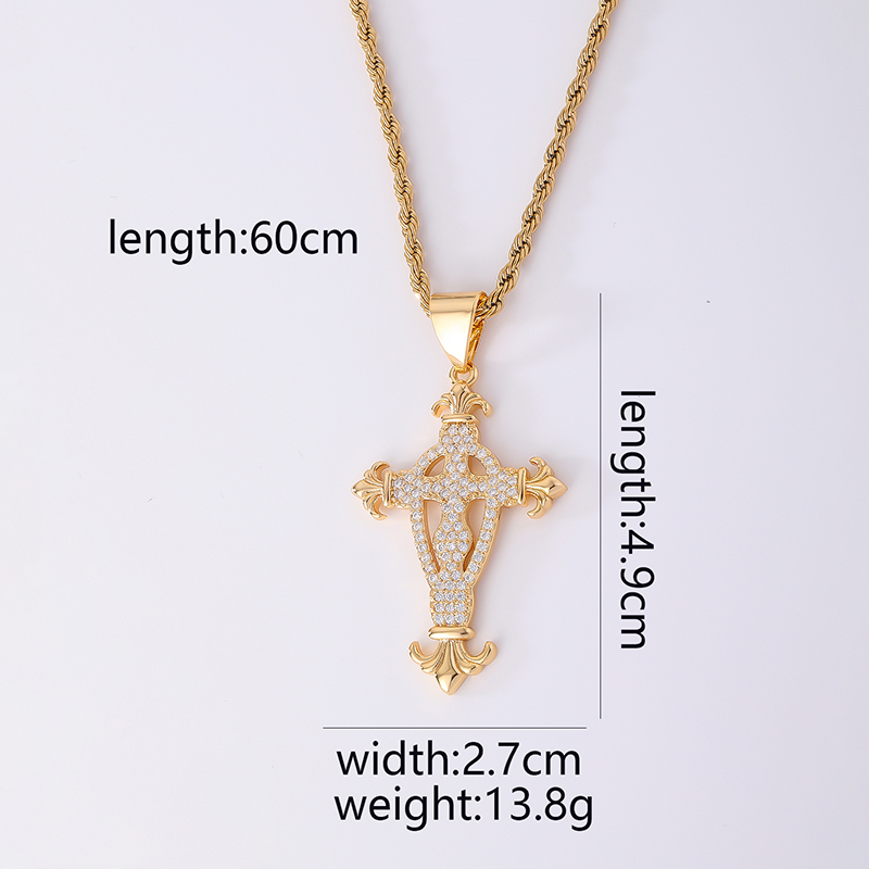 Hip-hop Vintage Style Simple Style Cross Copper Plating Inlay Zircon Gold Plated Silver Plated Men's Pendant Necklace display picture 5